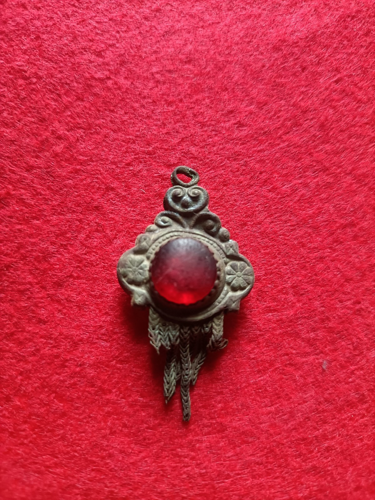 Antique pendant with inlaid stone, circa 1700. Original