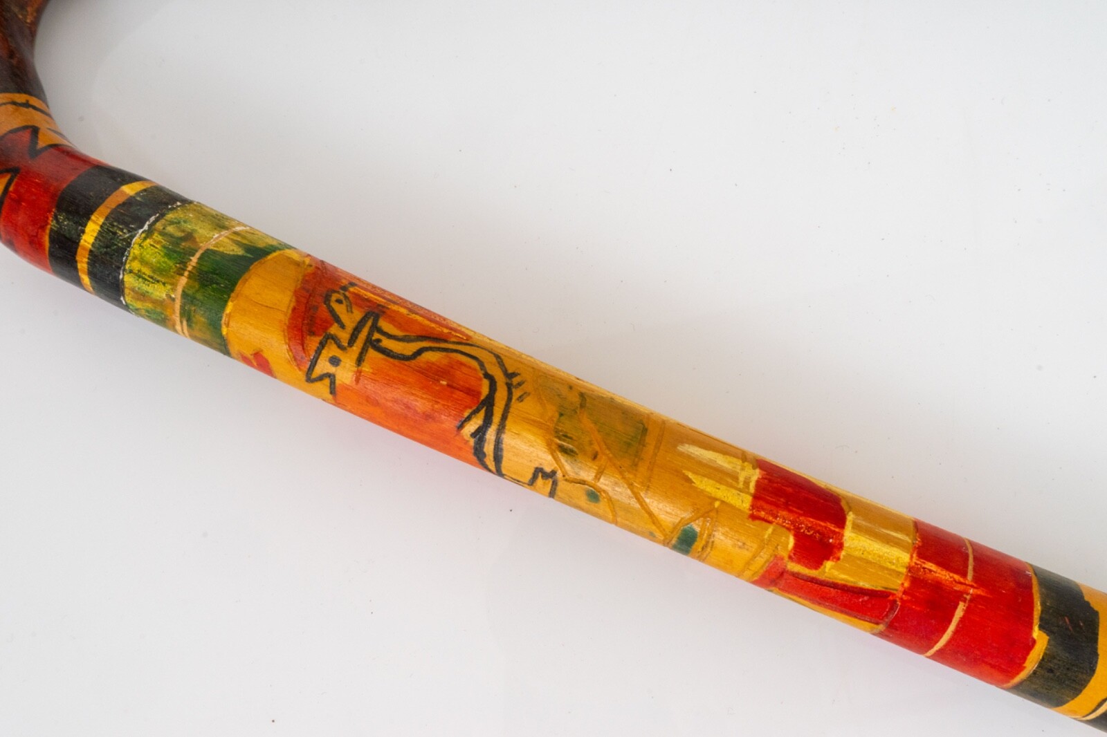 2 Vintage Mexican Hand Painted & Carved Walking Sticks Colorful Aztec Motif