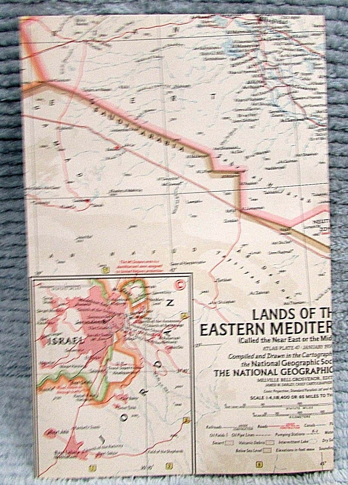 Old 1959 National Geographic Vintage Map Lands of Eastern Mediterranean FREE S/H