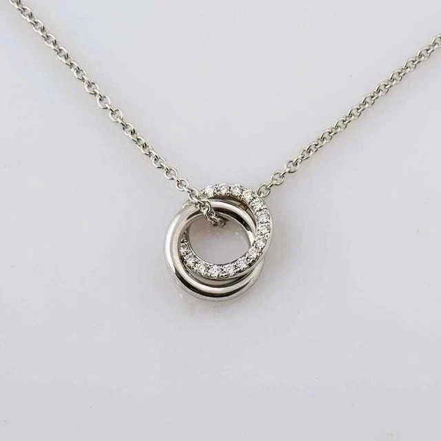 1Ct Round Lab Created Diamond Interlocking Circle Pendant 14K White Gold Plated
