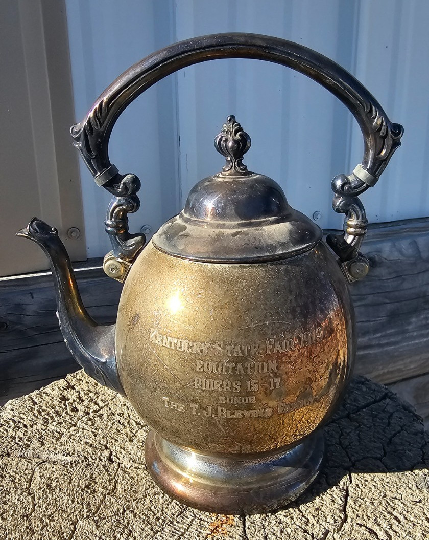 Vintage 1979 Silver Plate Trophy Teapot Kentucky State Fair Equitation