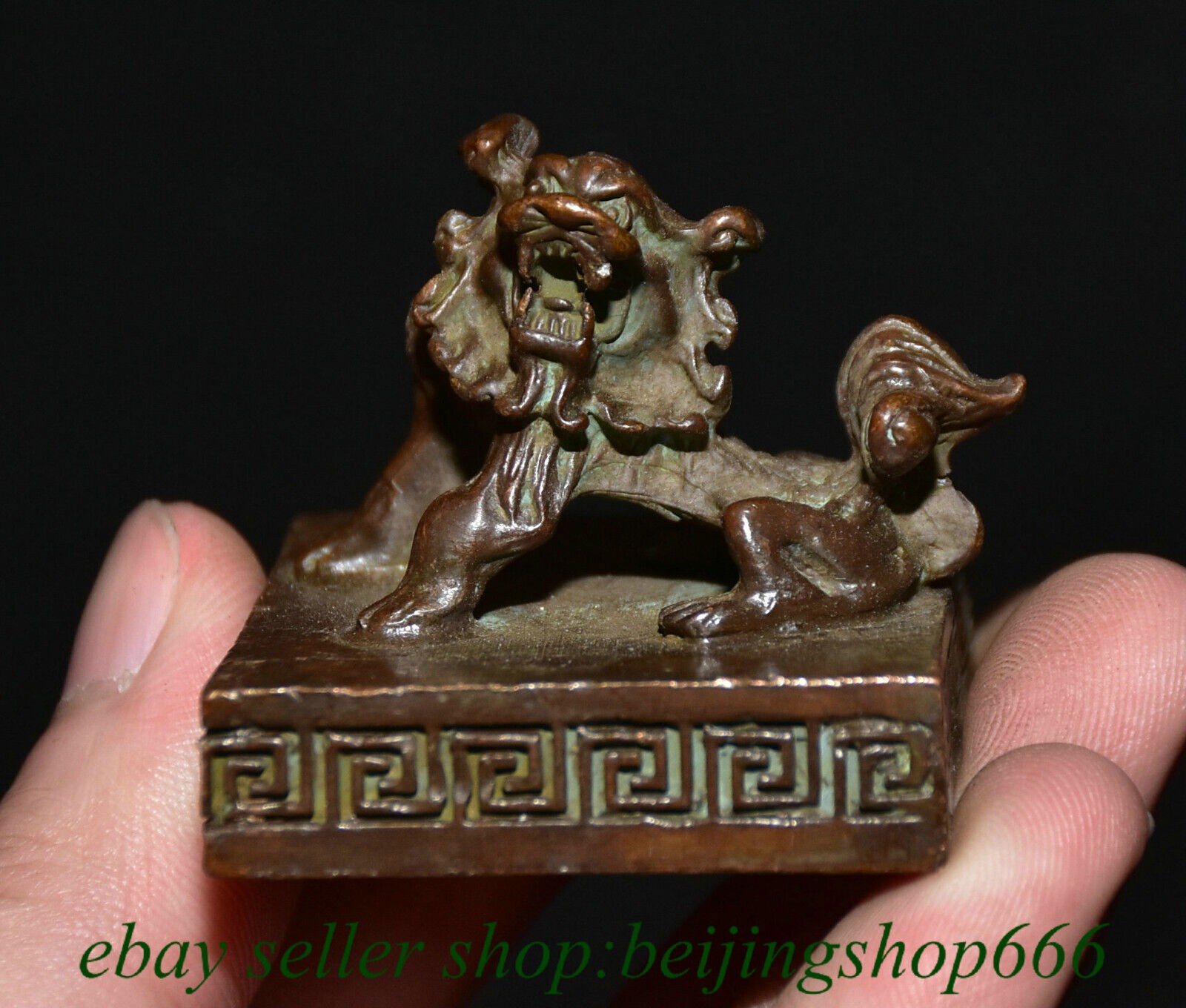 1.4″ Old Chinese Bronze Fengshui Lion Beast Seal Signet Stamp Statue