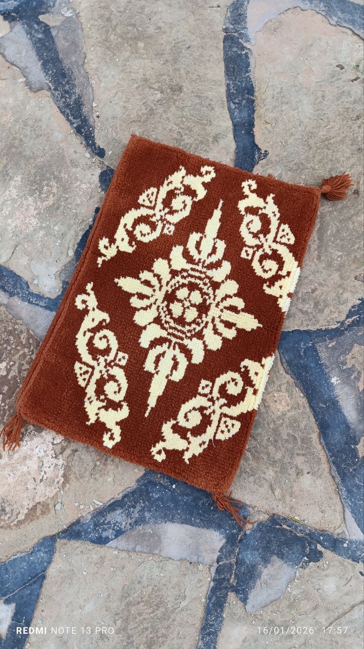 Vintage Algerian Saharan Wool Pillow 1980s Handmade Berber Hand-Knotted