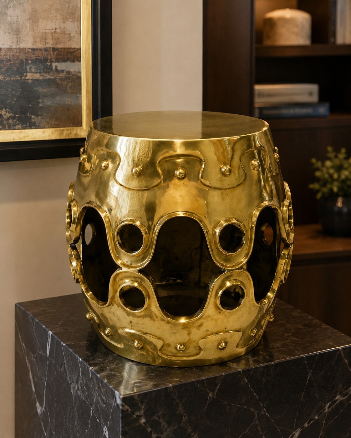 Mid-century Modern Round Brass Table/Footstool By Jonathan Adler
