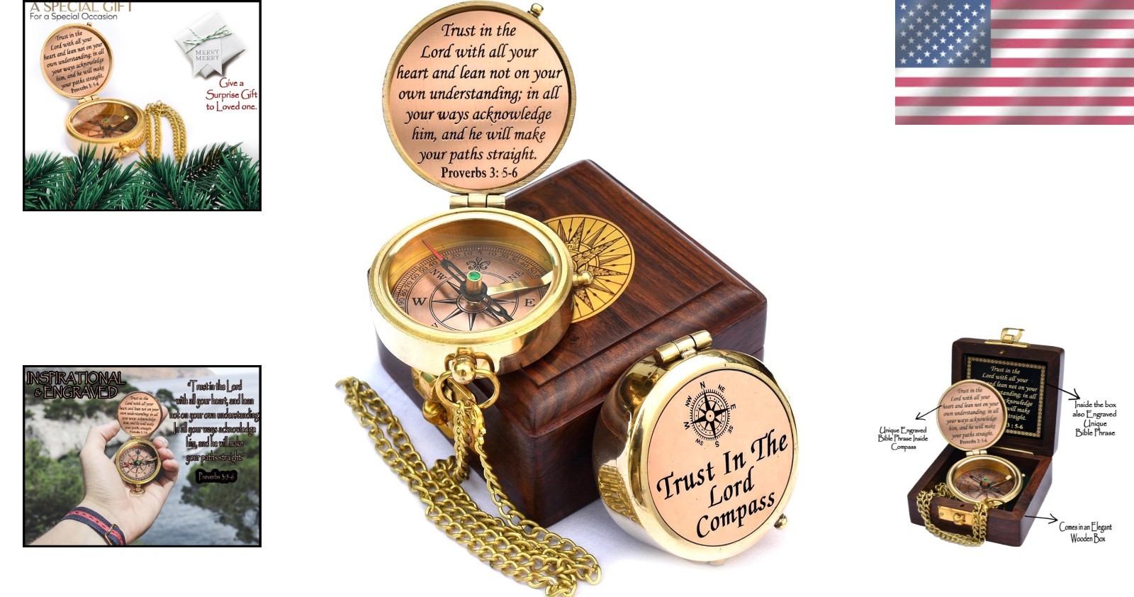 Solid Brass Engraved Compass with Gift Box – Perfect for Baptism & Graduation