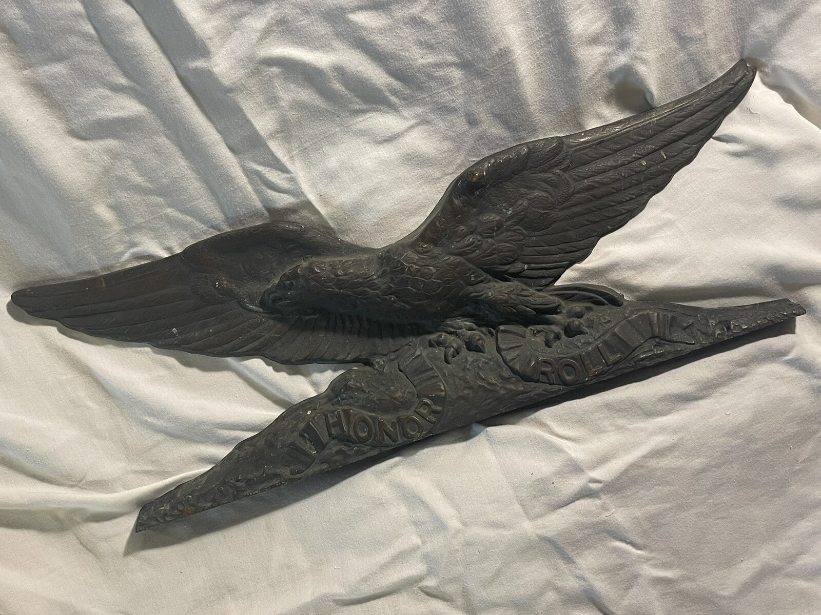 LARGE Antique Solid Bronze Patriotic Honor Roll Eagle Architectural Salvage