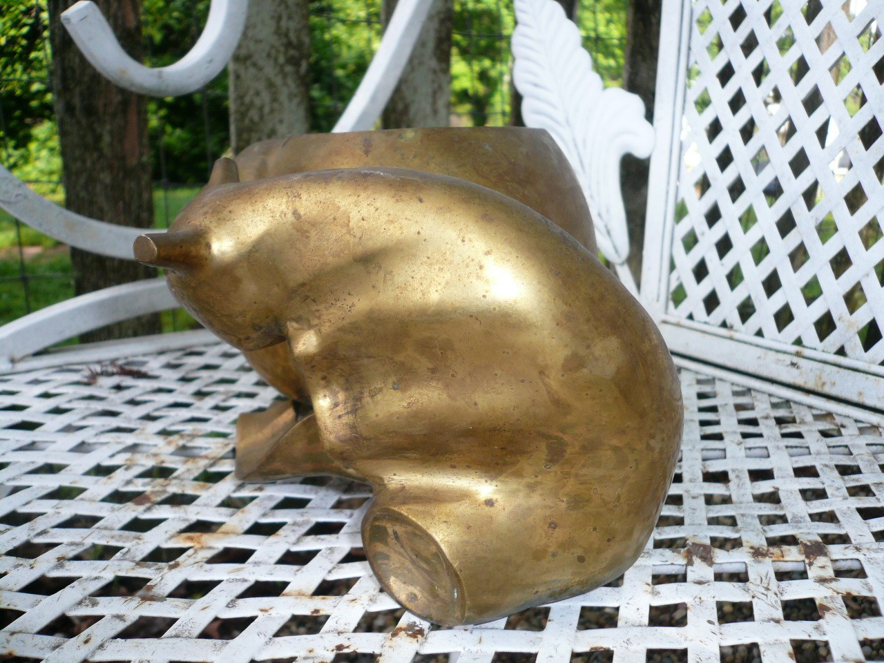 EXQUISITE OLD PATINATED SOLID BRASS VINTAGE SNAIL GARDEN PLANTER 9 1/2″ LONG