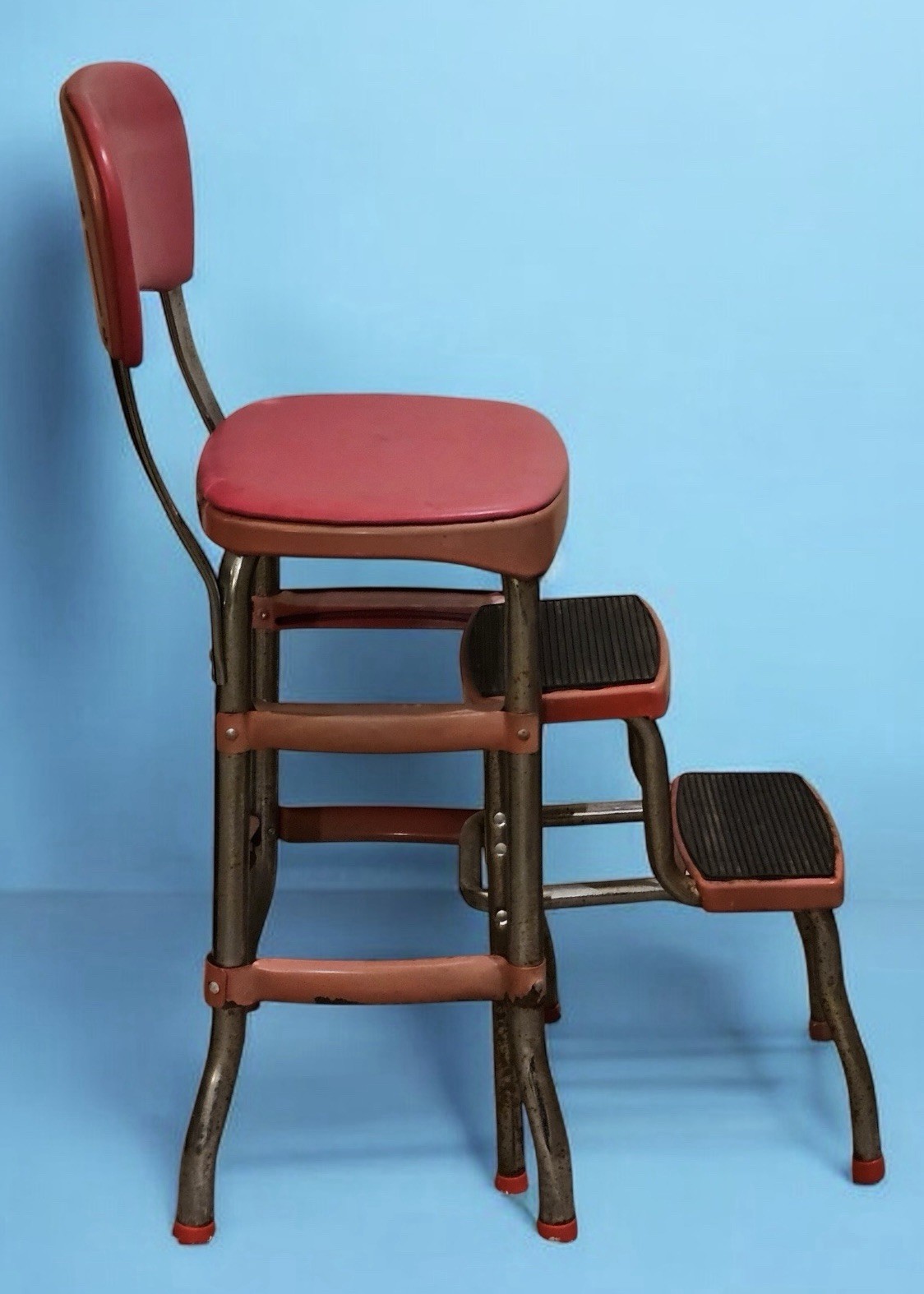 Vintage Cosco Red Kitchen Step Stool/ High Chair – Mid Century Retro ~ Can Ship