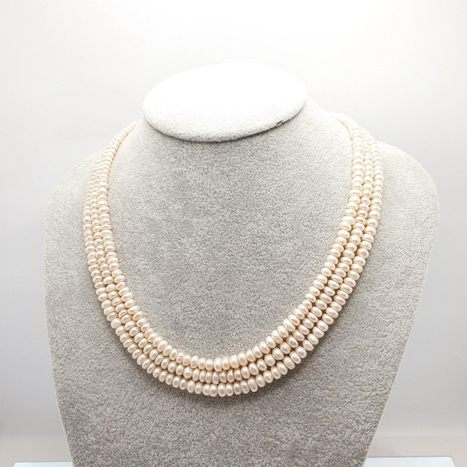 Antique Solid Silver Freshwater Pearl Necklace Large Carnelian Clasp Triple
