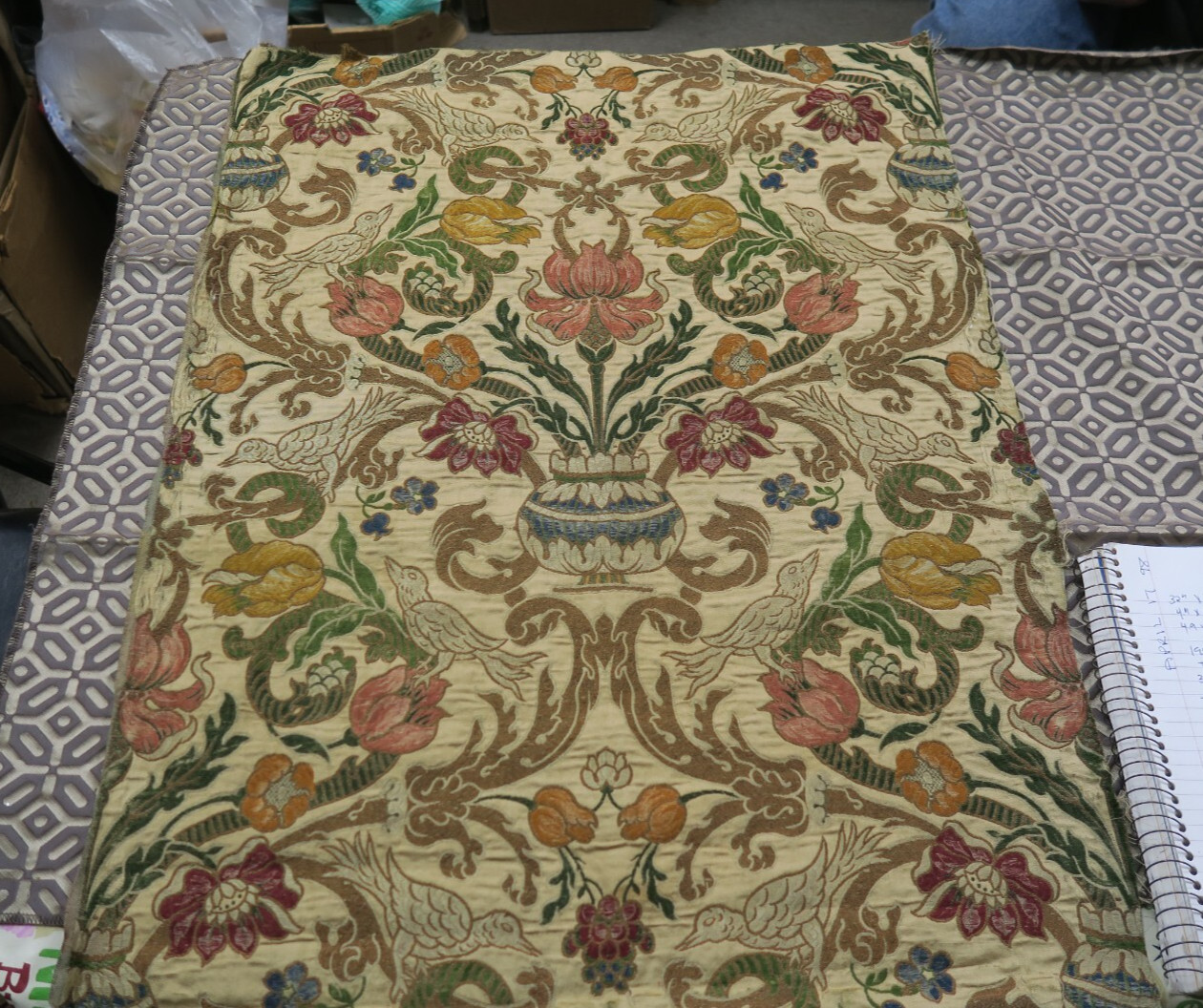 Antique Gold Metallic Thread French Brocade Fragment Lampas Tapestry 24″ x 30″