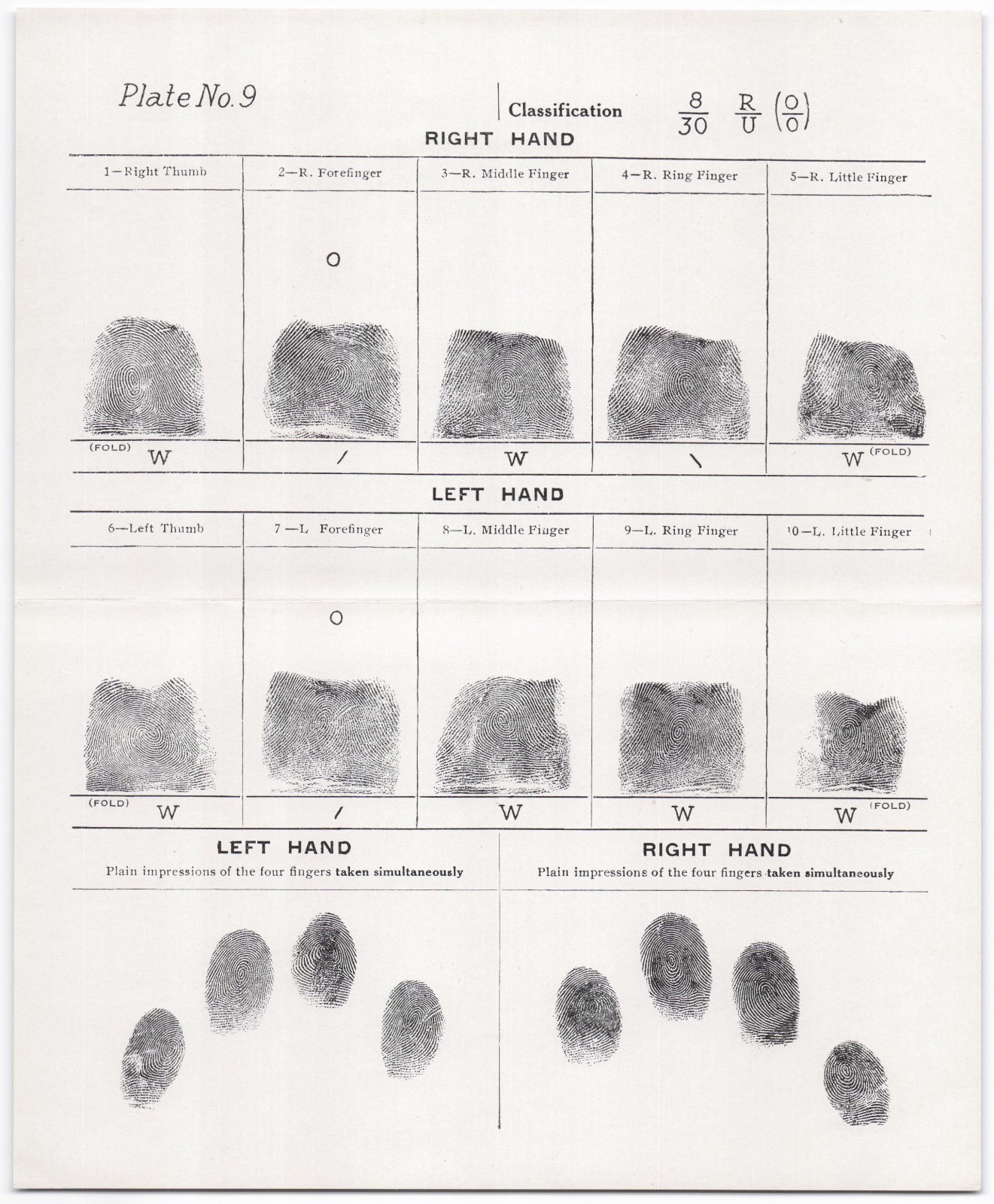 VTG Forensic Fingerprint Card Plate No. 9 Science & Criminology Print Lithograph