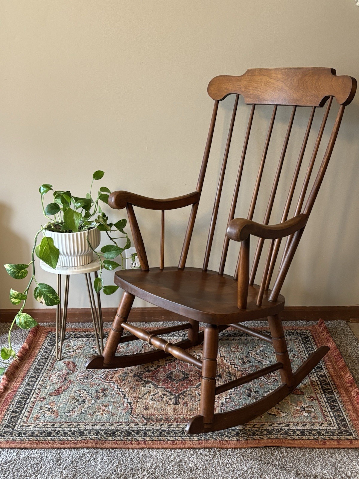 Tell City Chairs Beautiful Vintage MCM Hard Rock Maple Rocking Chair – Andover