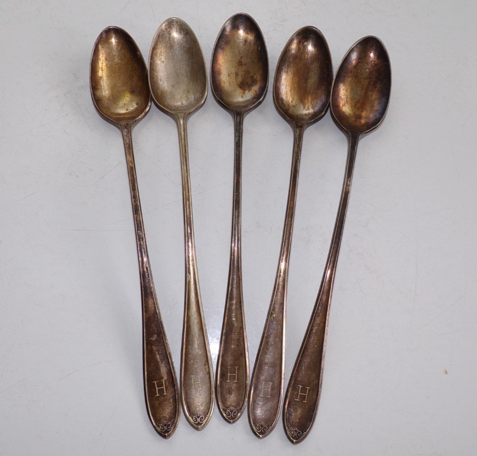 VINTAGE ~SET OF 5 WALLINGFORD CO. 29 ICE TEA SILVER PLATED SPOONS initial H