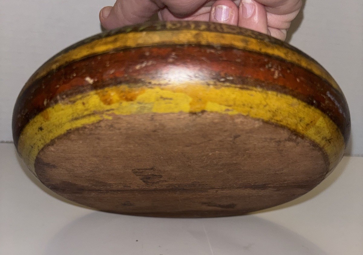 Vintage Wood Hand-Carved Old Tobacco Box. Colorful Stain w/Brass Top/No Lid EUC
