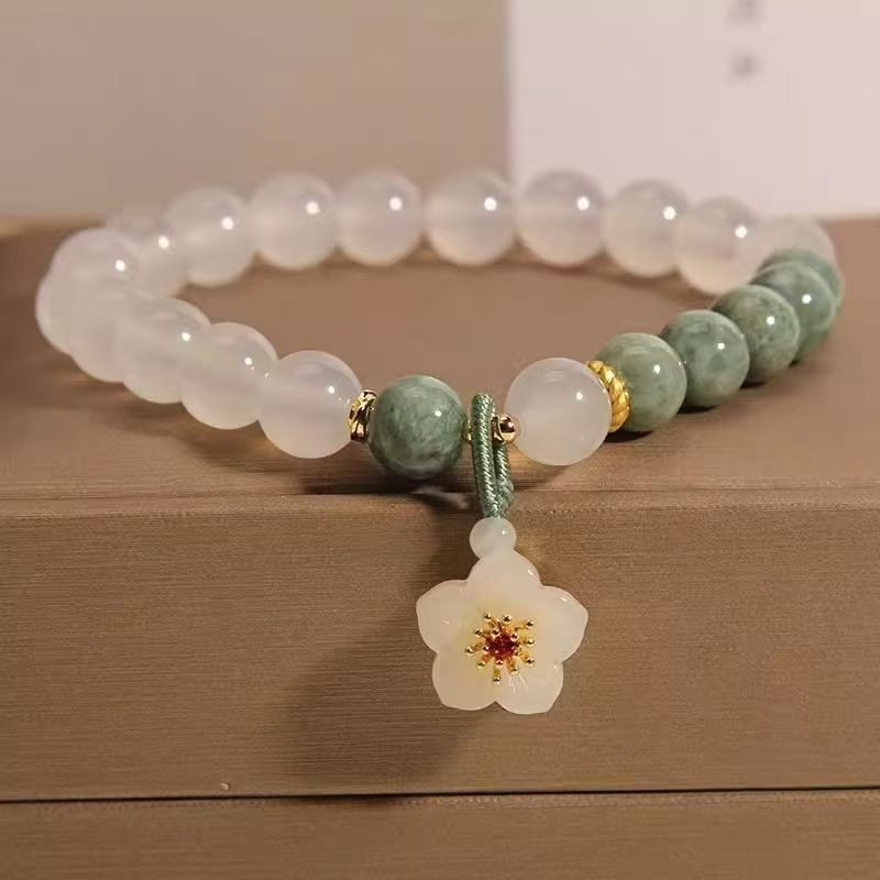 Chinese Style Tassel Peach Blossom Woven Bracelet Beaded Wristband Jewelry