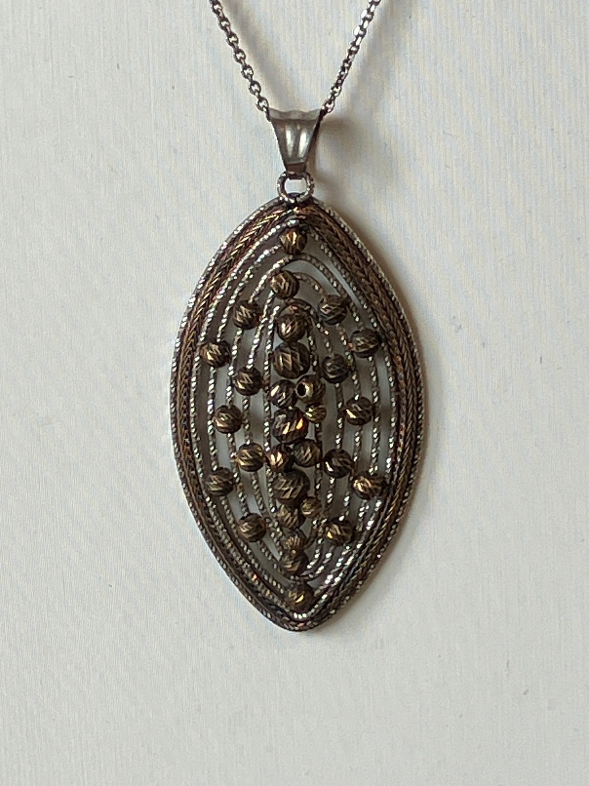 LR 925 ITALY STERLING SILVER BRONZE TONE OPENWORK PENDANT NECKLACE 18″ 6.87G