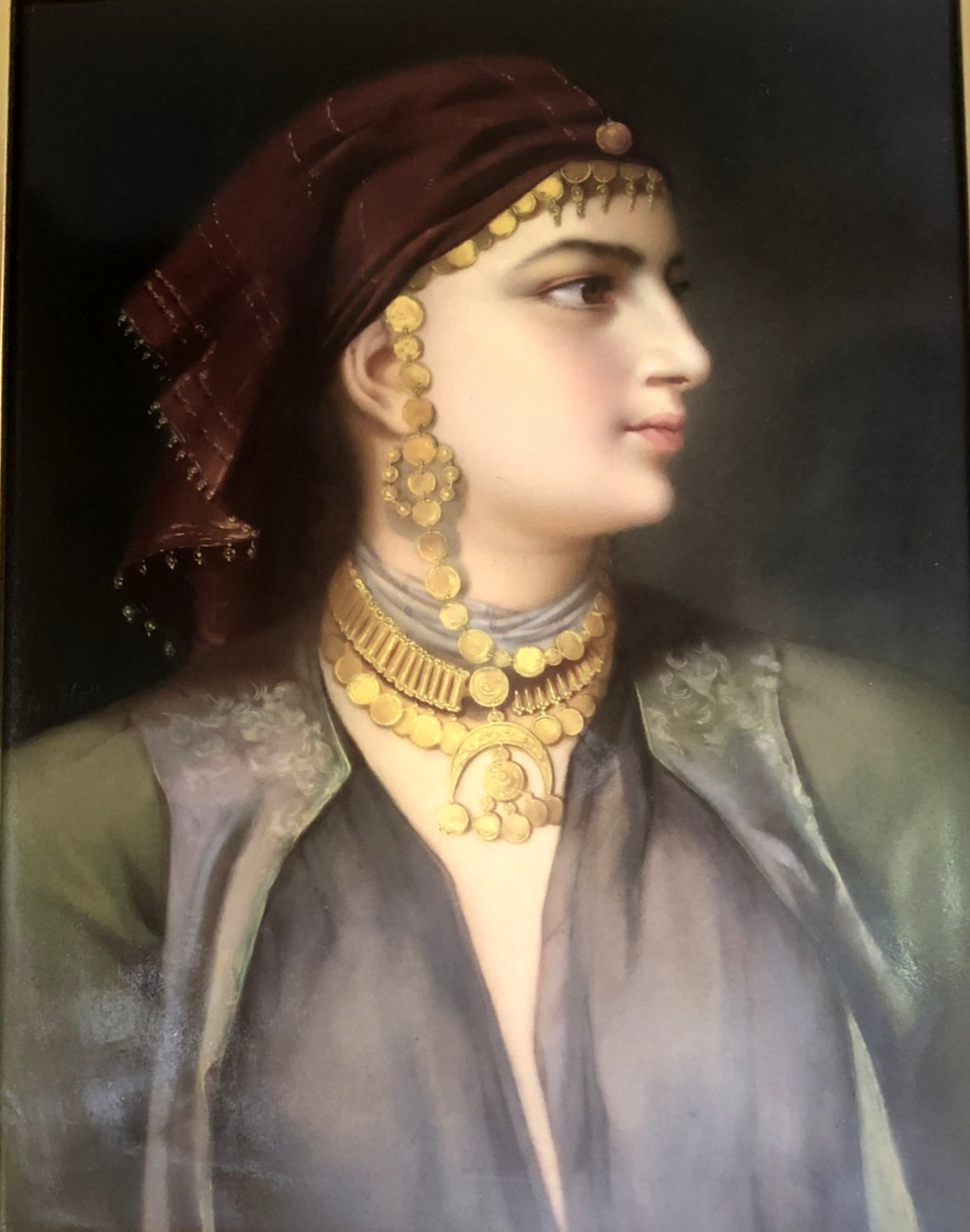 Antique Royal Vienna Large Hand Painted on Porcelain Plaque Middle Eastern Women