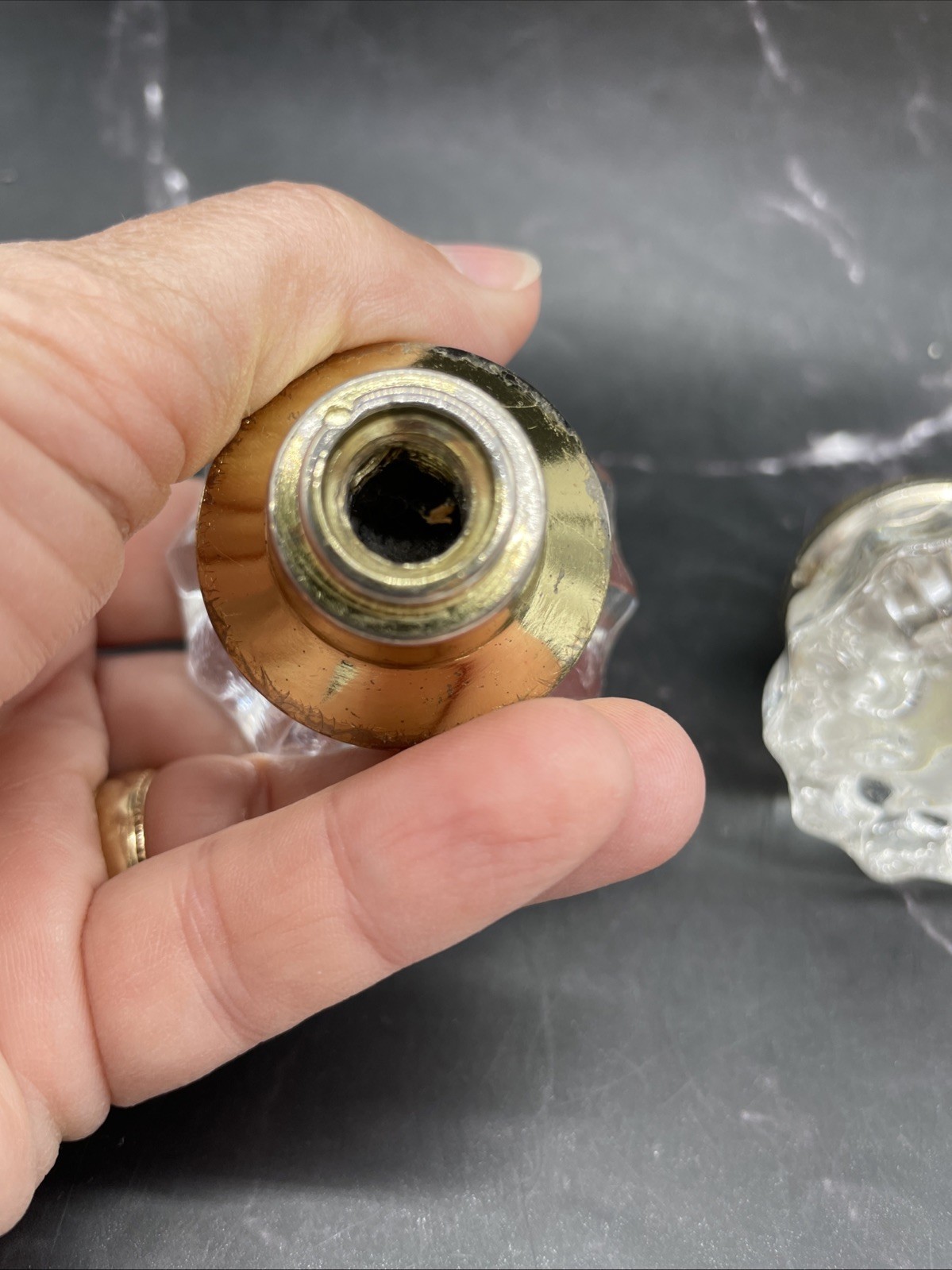 12 Sided Glass Starburst Door Knobs W/Brass Base Pair (2) 1920’s-1930’s Vintage