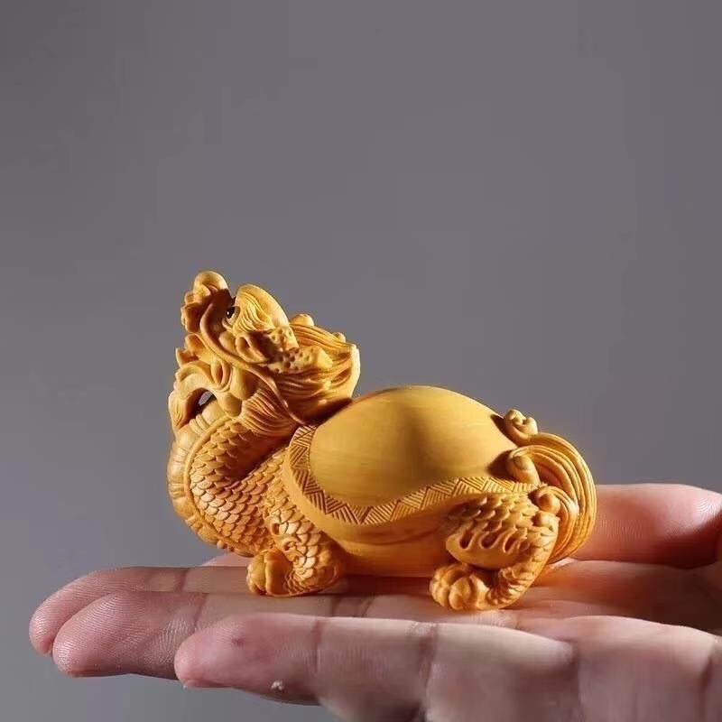 Chinese Boxwood Wood Hand Carving Dragon Tortoise Statue HUI80128