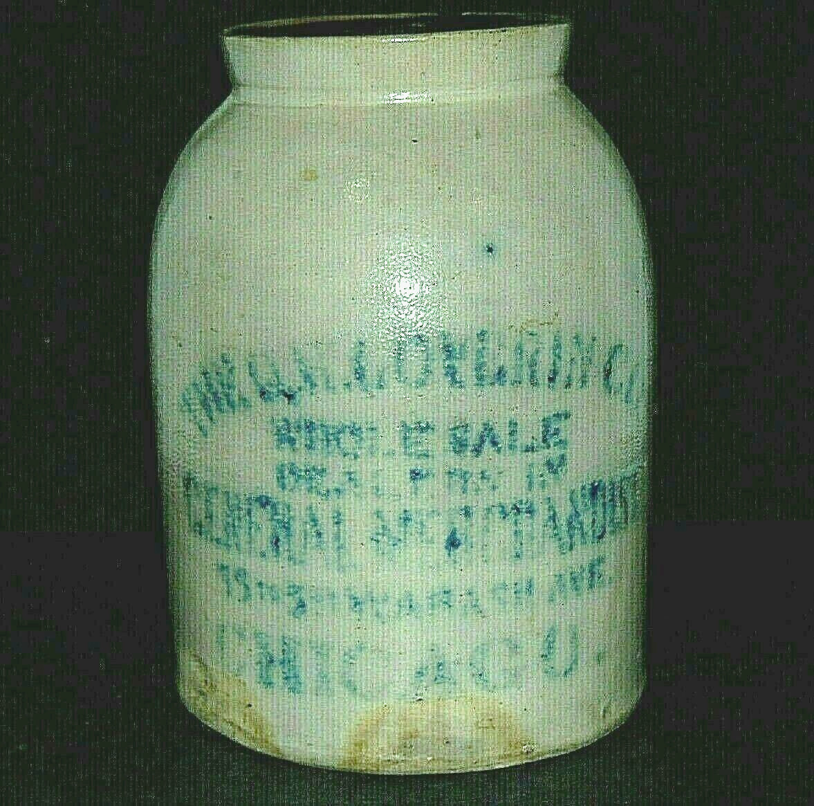 Antique LOVERIN CHICAGO, ILL Blue Stoneware Salt Glazed Advertising Merchant Jar