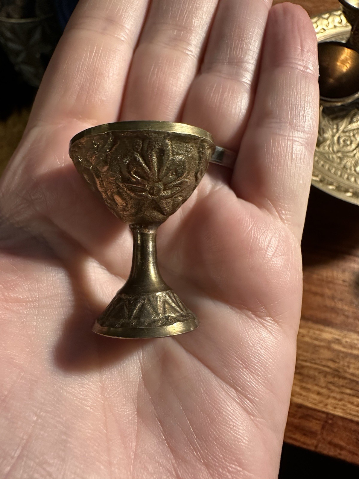Vintage Brass Miniature Middle Eastern Coffee Table Set With Chairs & Goblets