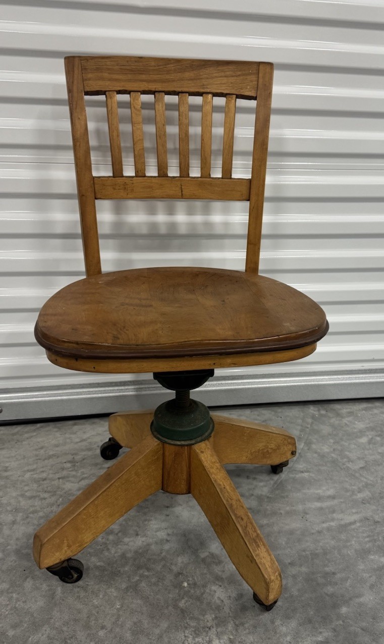 Antique Industrial Mechanical Desk Chair Office Swivel Wood Cast Iron Adjustable