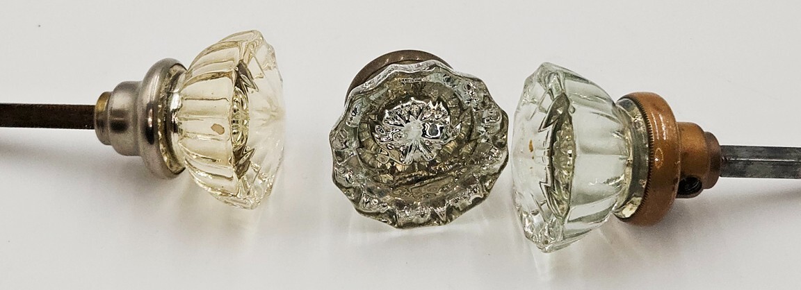 Door Knobs Glass and Brass Three Single
