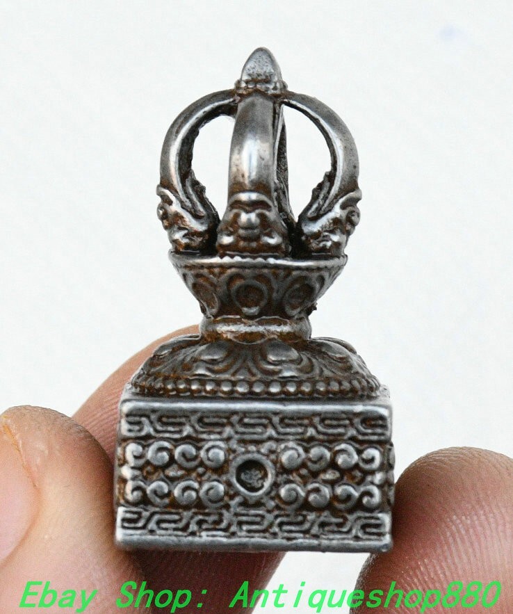 1.5”Old Tibet Tibetan Buddhism Iron Seal Stamp Signet Pendant Sculpture