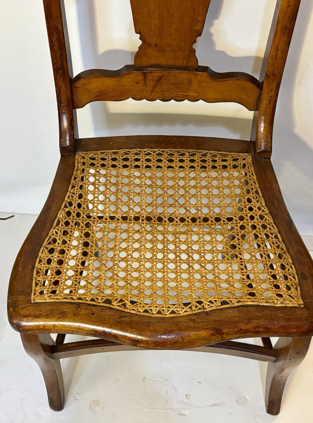 Early American Federal Period Bird’s Eye Tiger Maple Side Chair Cane Seat