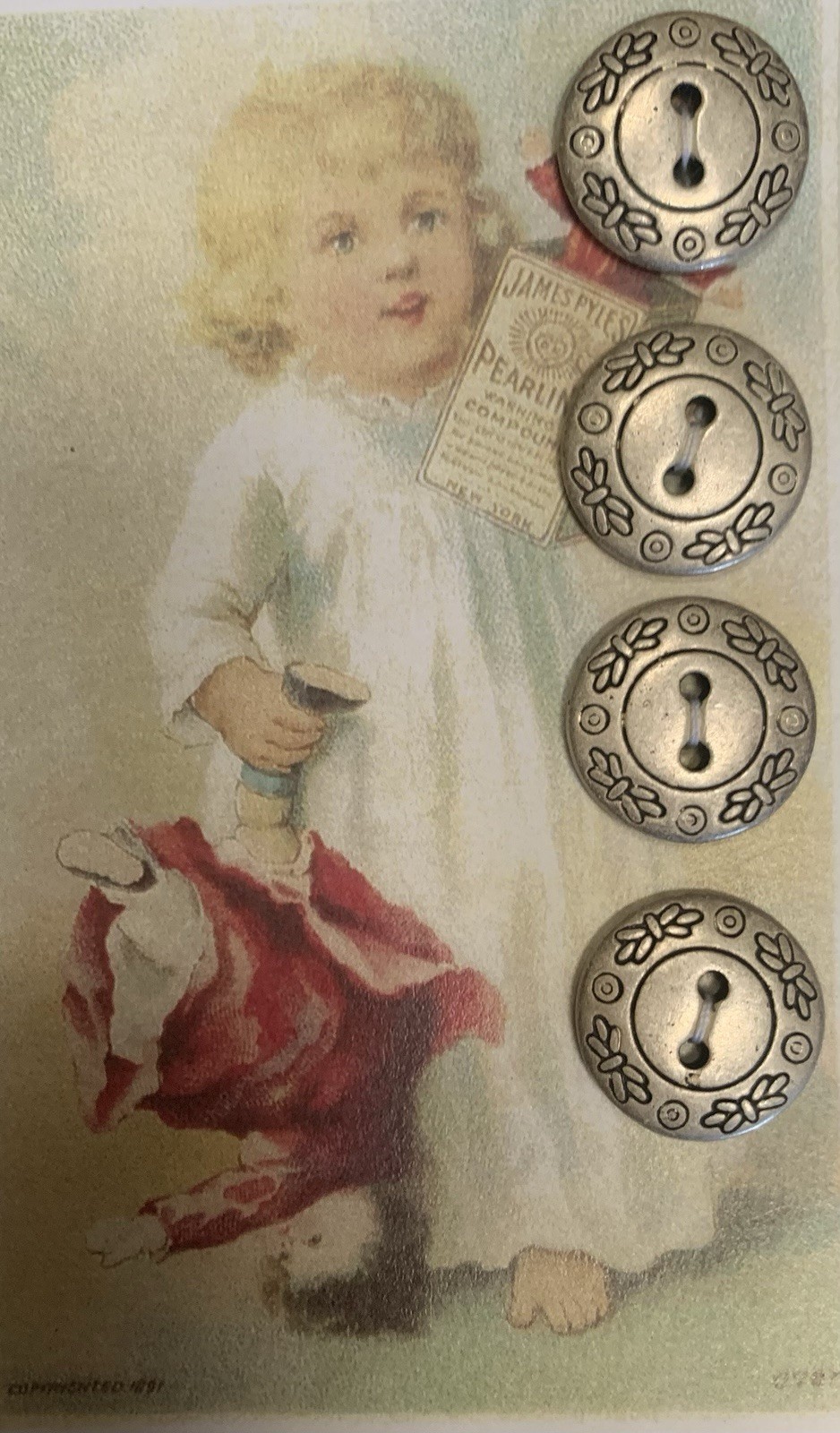 Set of 4~ Vintage 3/4″matte Metal 2 Hole Buttons – New Old Stock