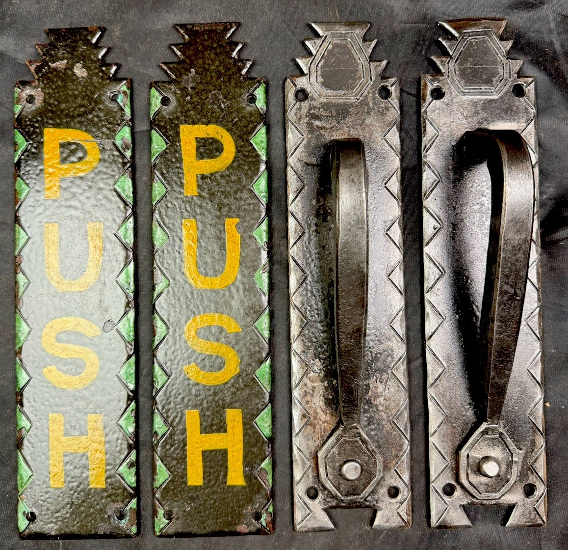 2 Pair – Hand Forged Southwestern Spanish Mission Adobe Lodge Push & Pull Plates