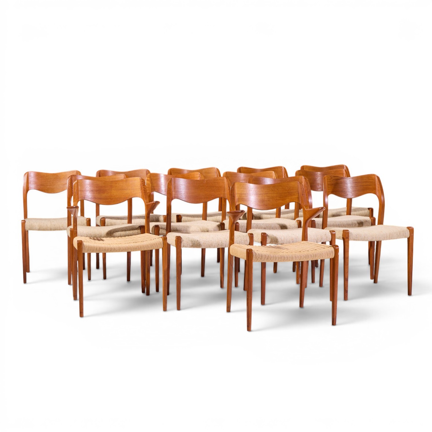 Niels Moller Models 55 and 71 Mid Century Danish Teak Dining Chairs – Set of 12