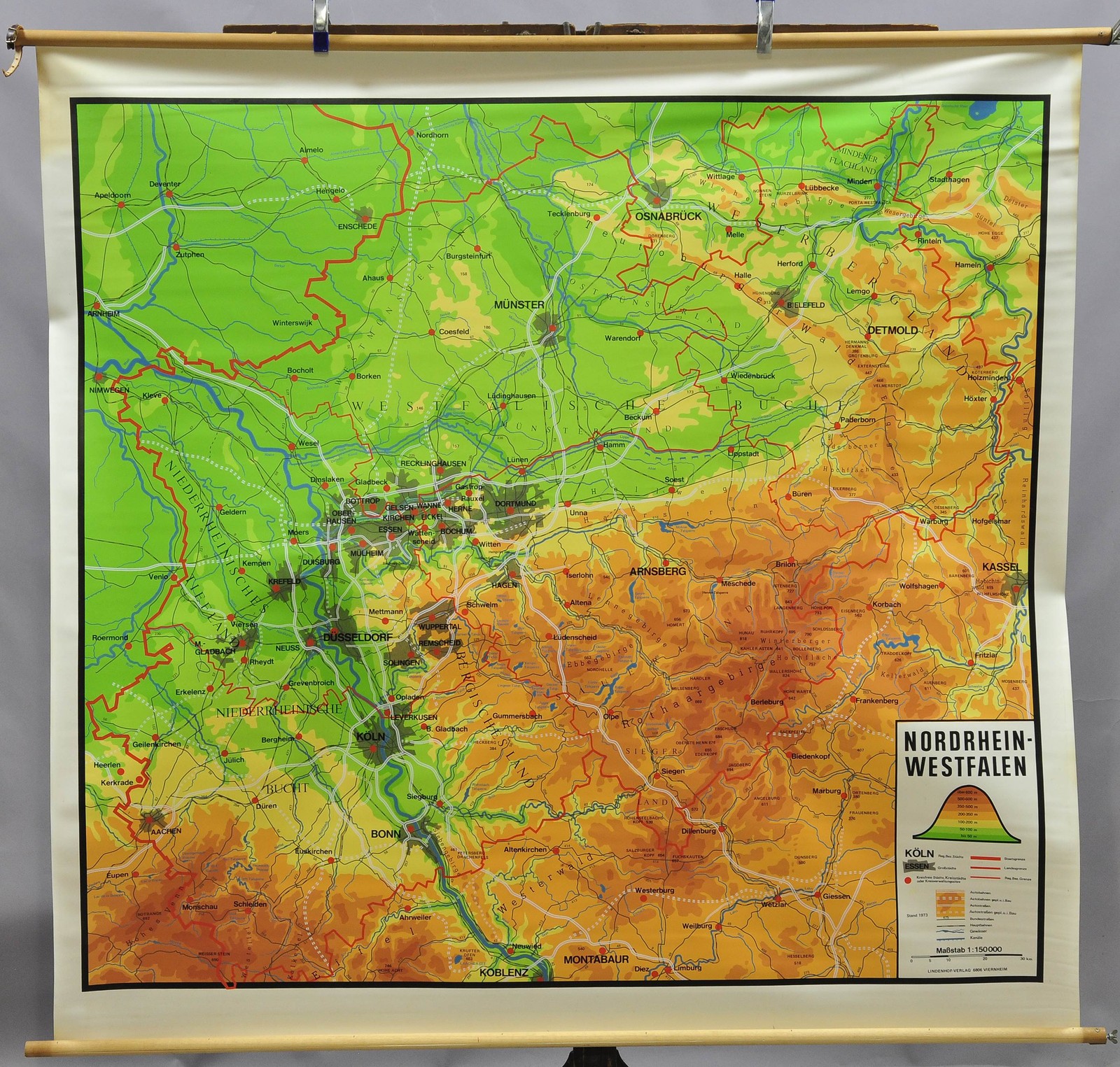 Vintage Poster Map Geographical Rollable Wall Chart Nordrhein-Westfalen