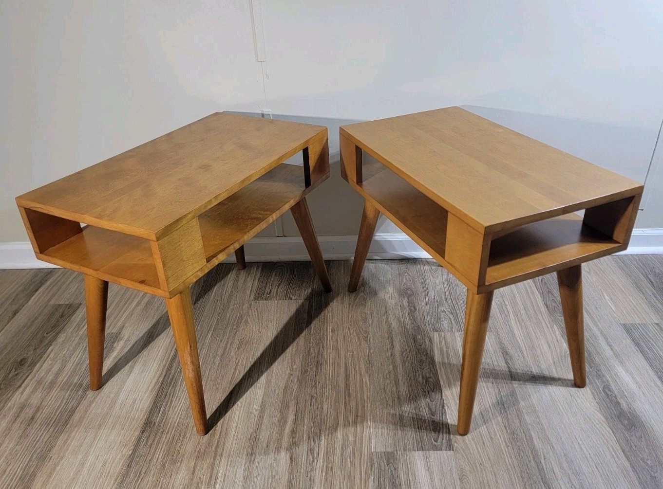 *Pair Vintage Mid Century Modern Conant Ball End Side Tables Leslie Diamond