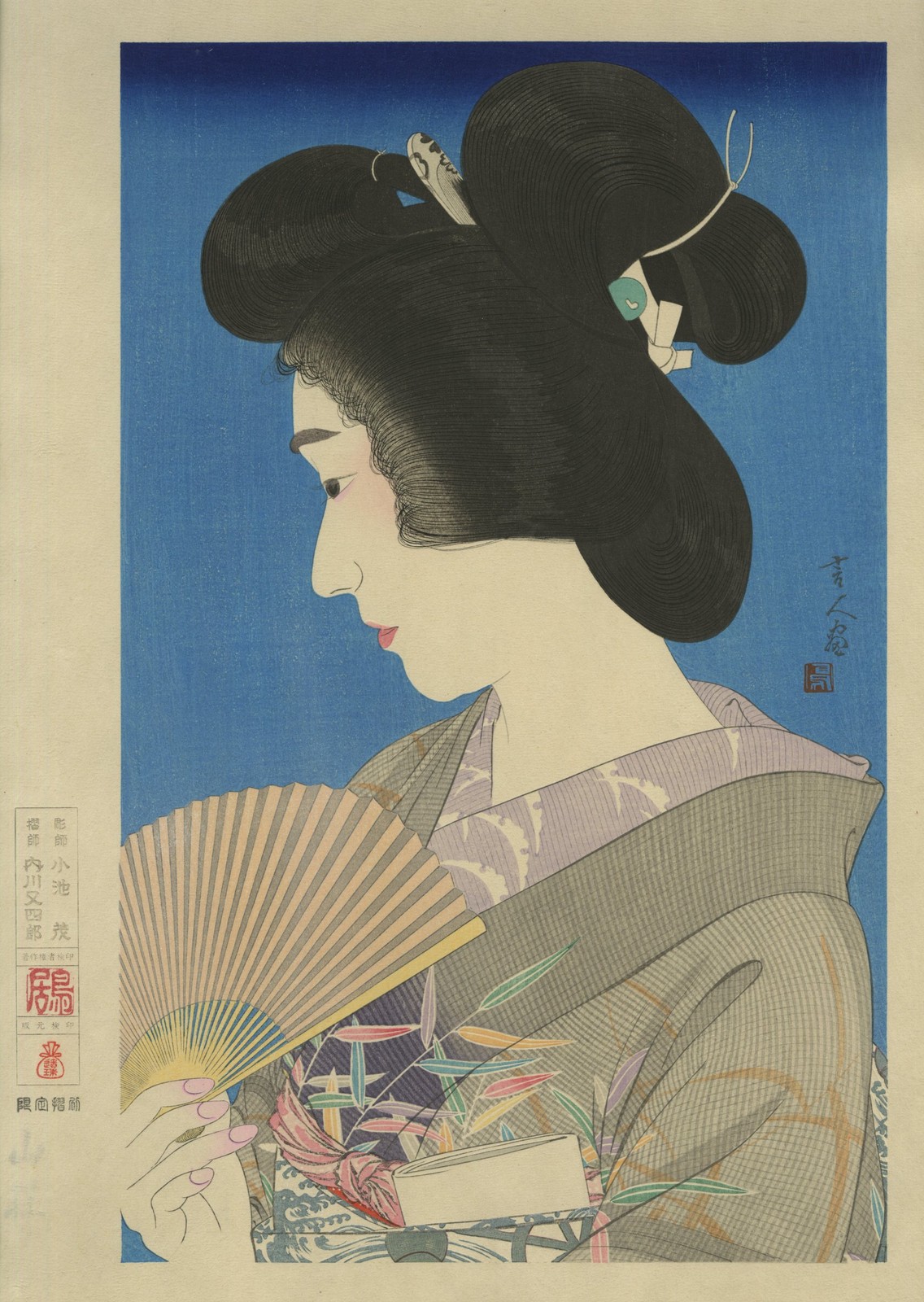 Torii Kotondo Summer Geisha from Onna Junidai Woodblock print Japanese Art
