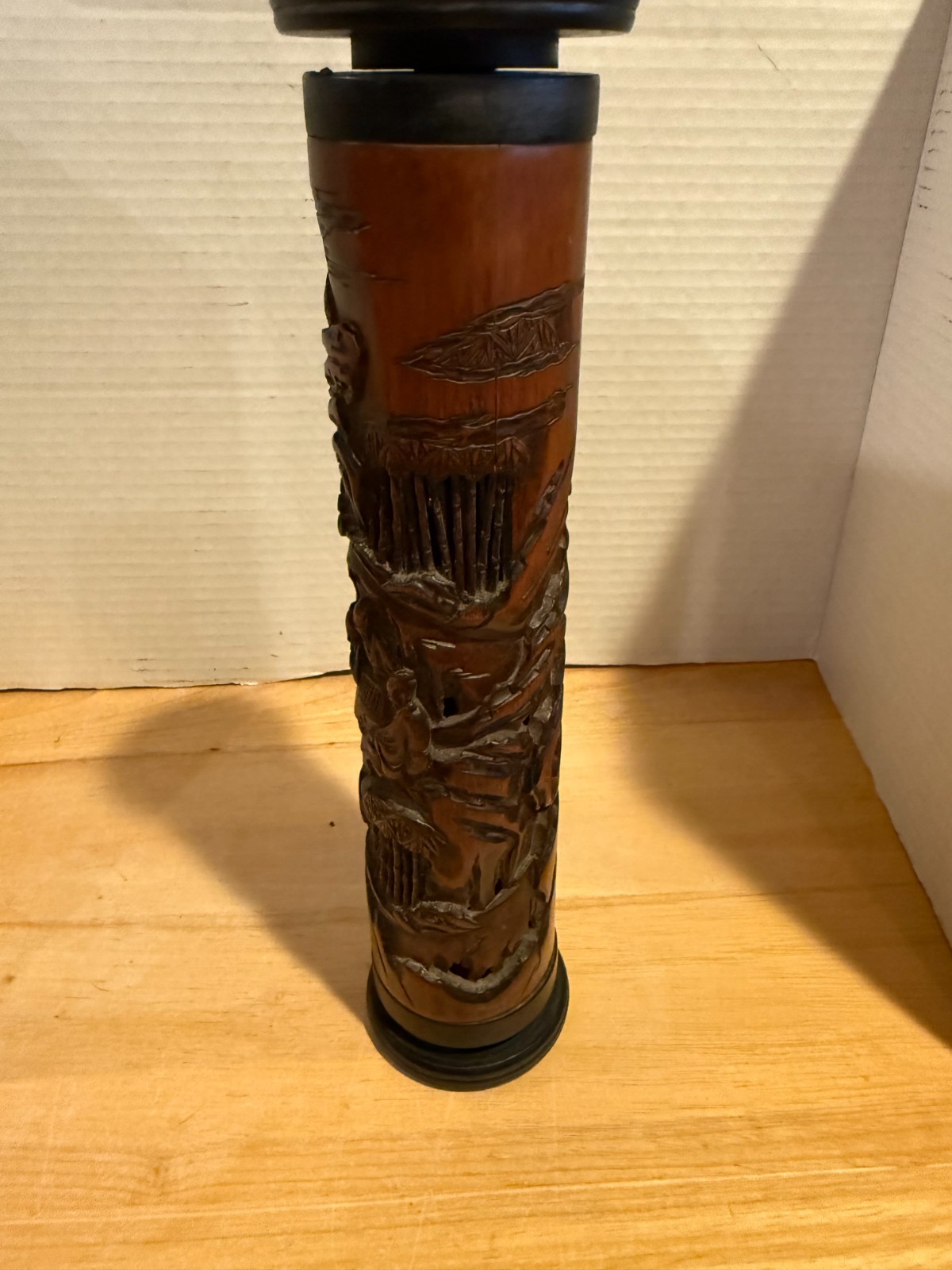Chinese Carved Incense Burner Carved Bamboo Burner / Holder. 11.5″H X 2.5