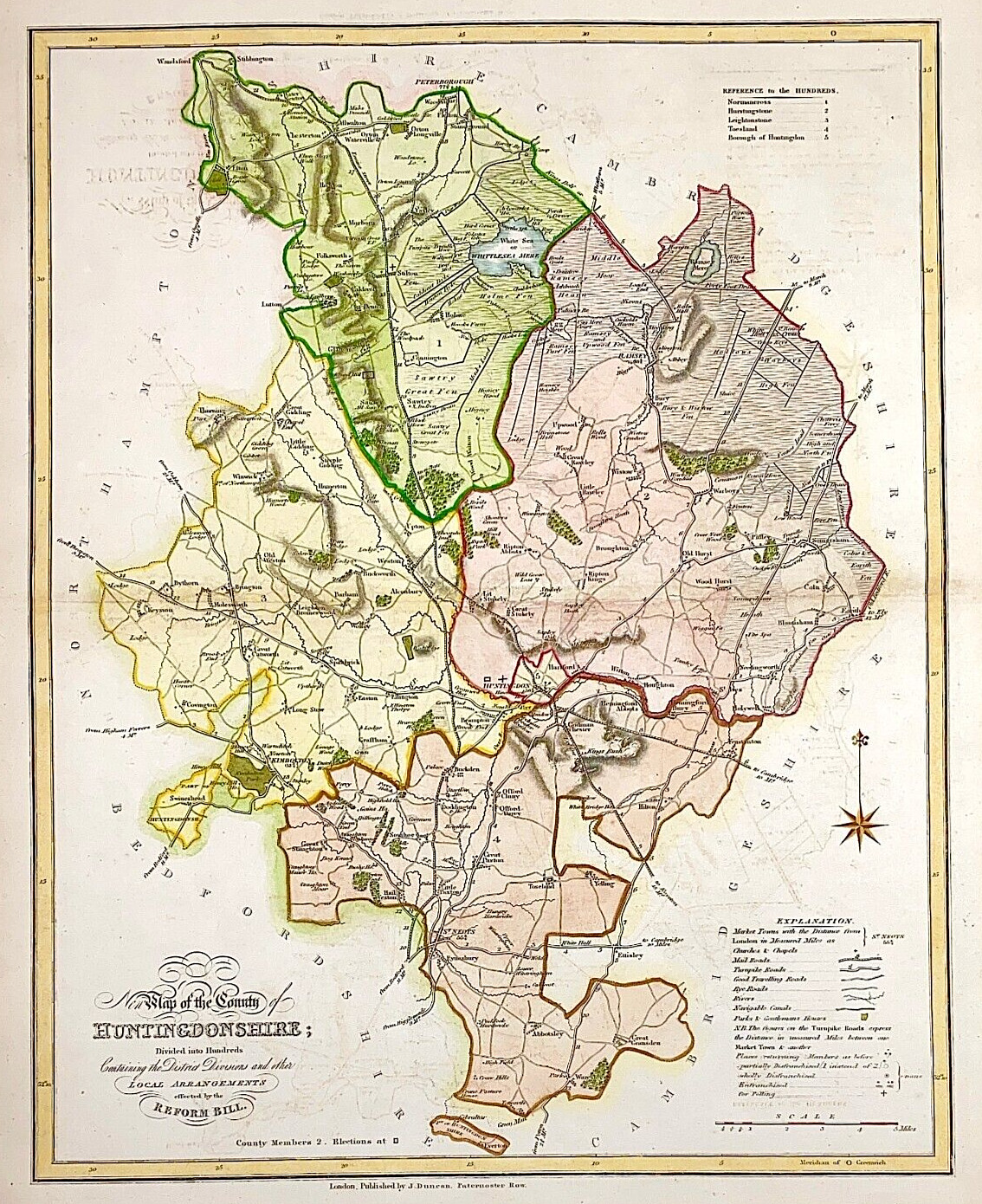 Huntingdonshire post reform bill with original hand colour 1838 map