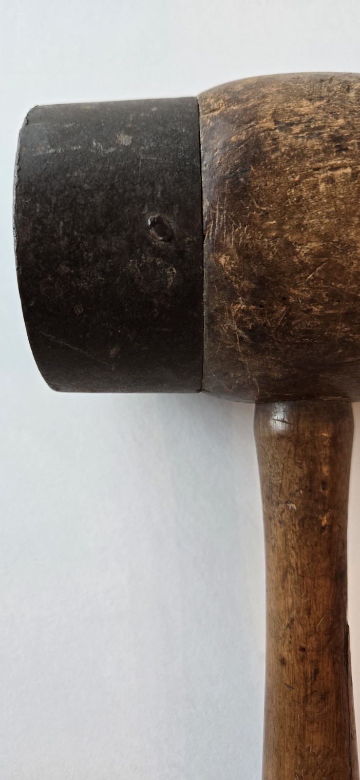 Antique Primitive Mallet Hammer Carpentry Tool Wood Iron Bands 13 Inches 2 Lbs