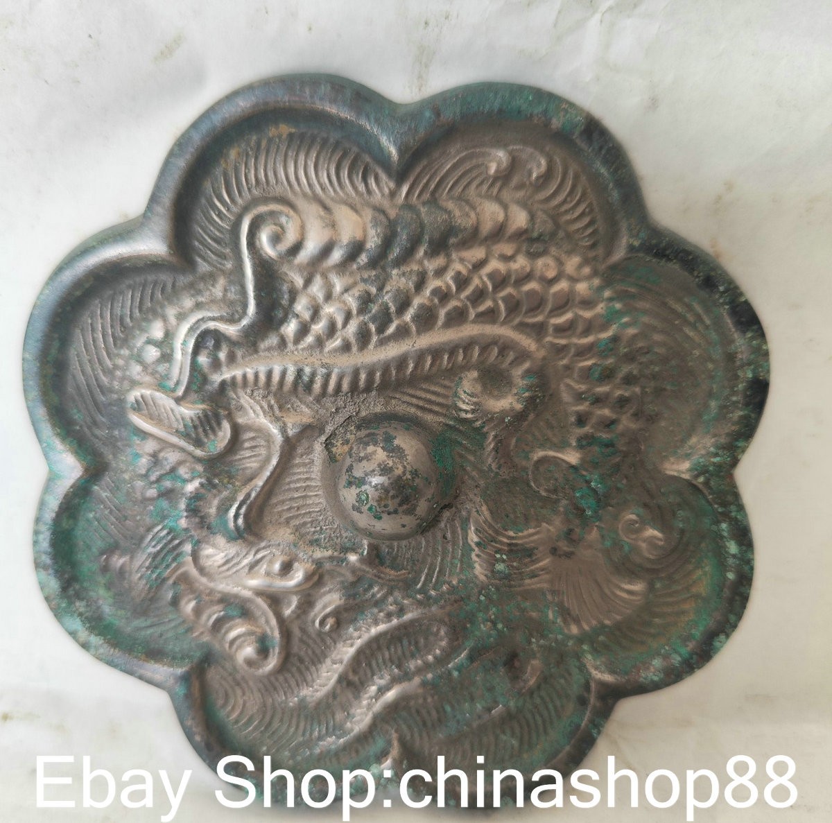4″ Old Chinese Bronze Ware Dynasty Palace Dragon Loong Bronze Mirror