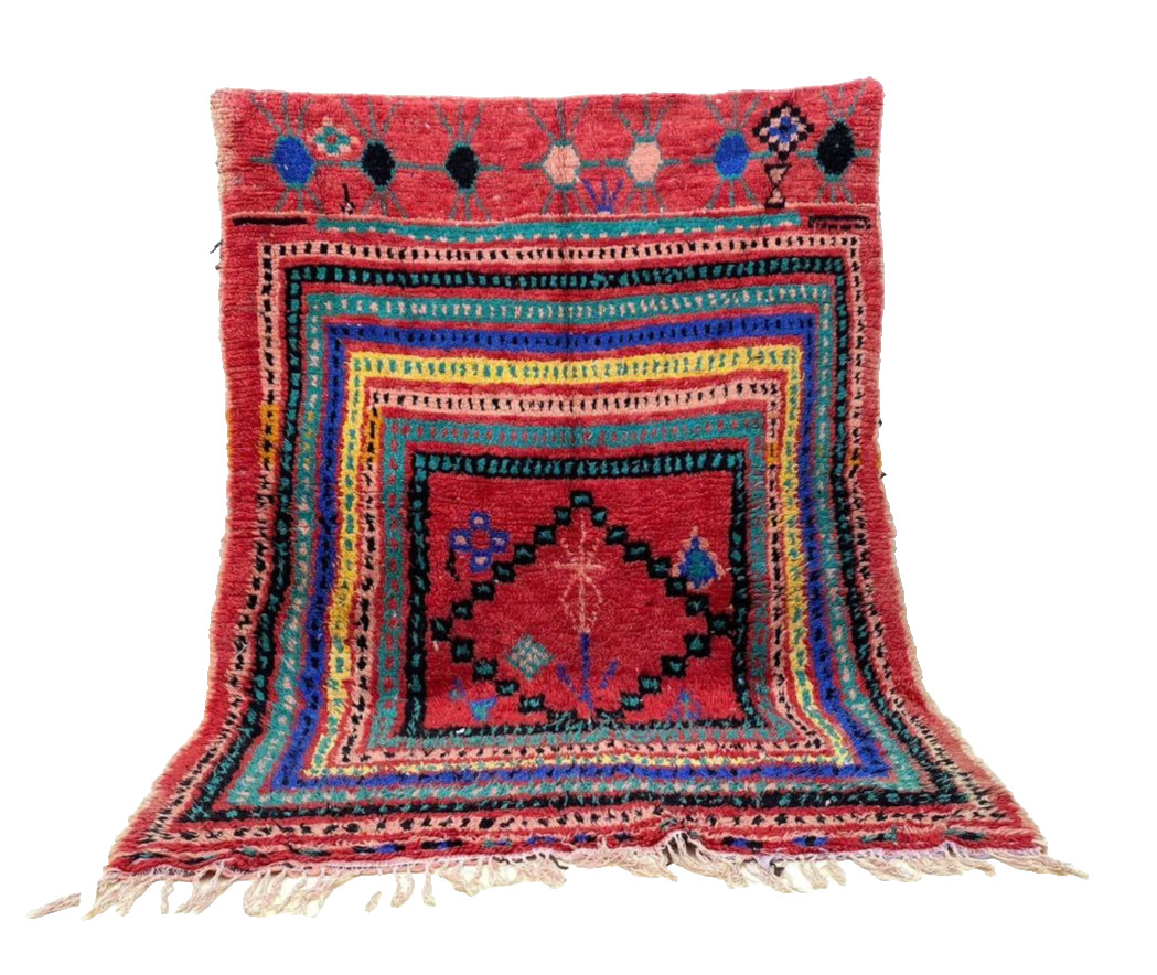 Moroccan Vintage Berber Wool Rug, Unique Colorful Living Room Carpet 4’6×6’1 ft