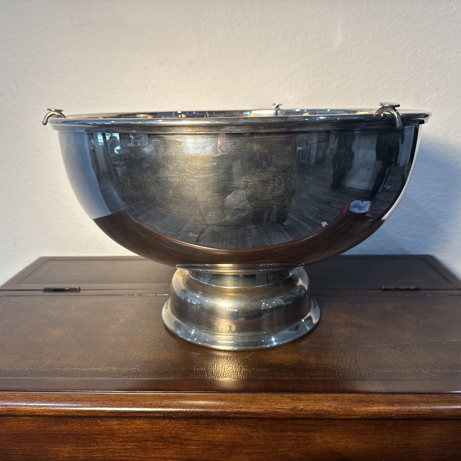Large 16” W Footed Heavy Silver Plated 3 Bottle Champagne Bowl 10” H Marked A