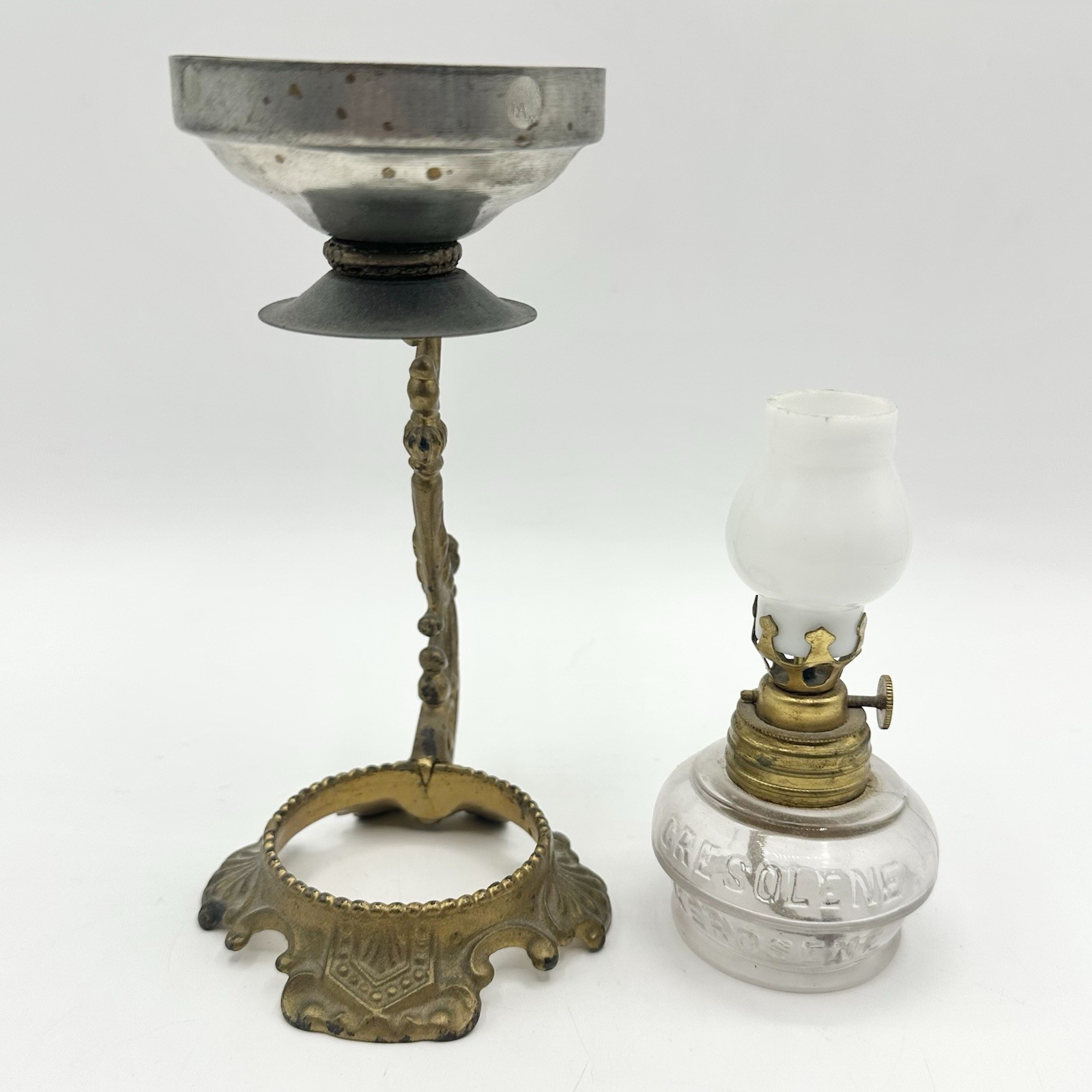 Antique 1900s 6″ VAPO Cresolene Kerosene Vaporizer Oil Lamp Medical Ornate Brass