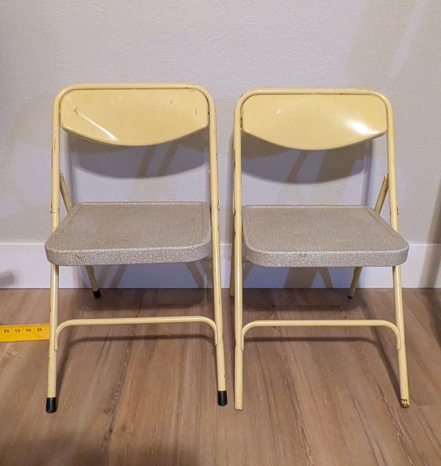 Vintage Samsonite Child Folding Metal Chairs Set of 2 Yellow Kids Retro