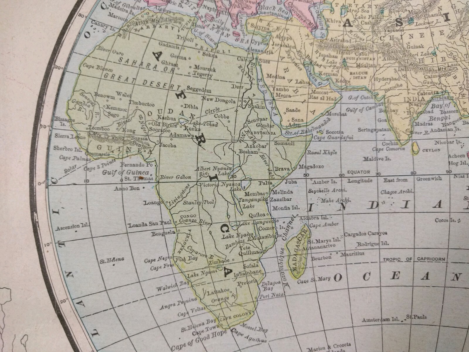 Vintage 1901 EASTERN HEMISPHERE Map 11″x14″ Old Antique Original ASIA EUROPE
