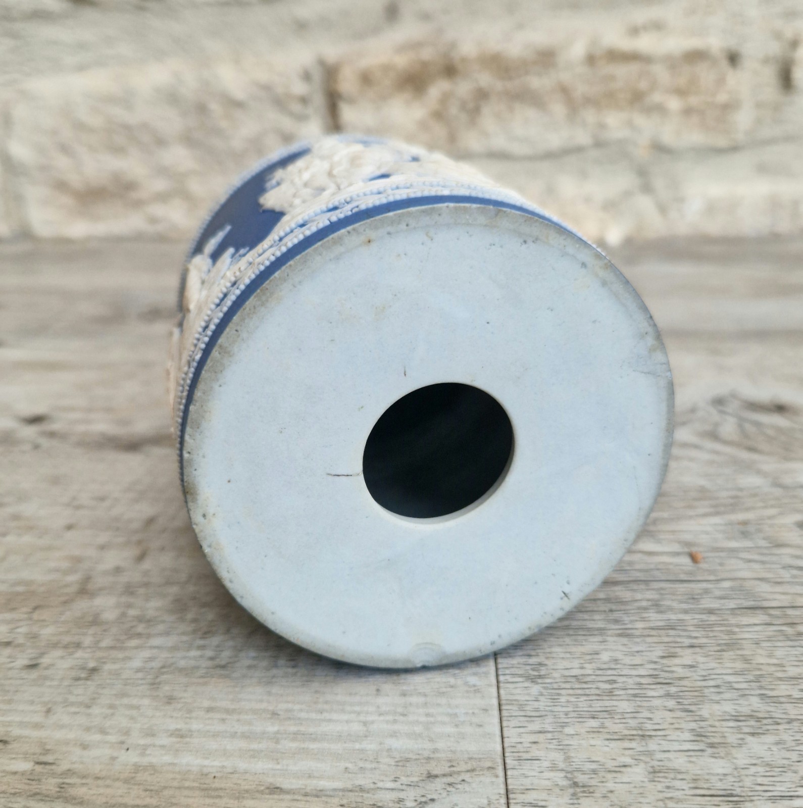 Antique 19th C. William Adams Jasperware Neoclassical Blue Sprigged Drum Base