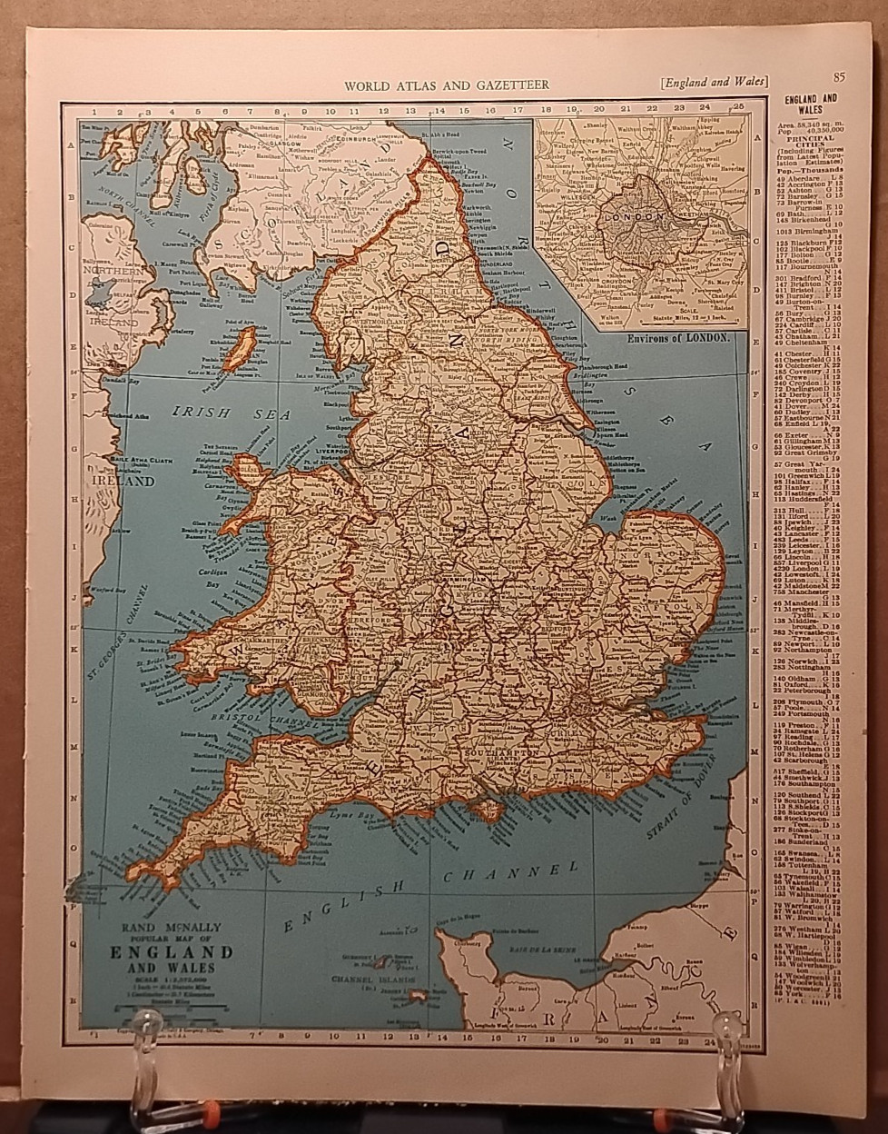 1940 Vintage ENGLAND & WALES Map Antique from Collier’s World Atlas & Gazetteer
