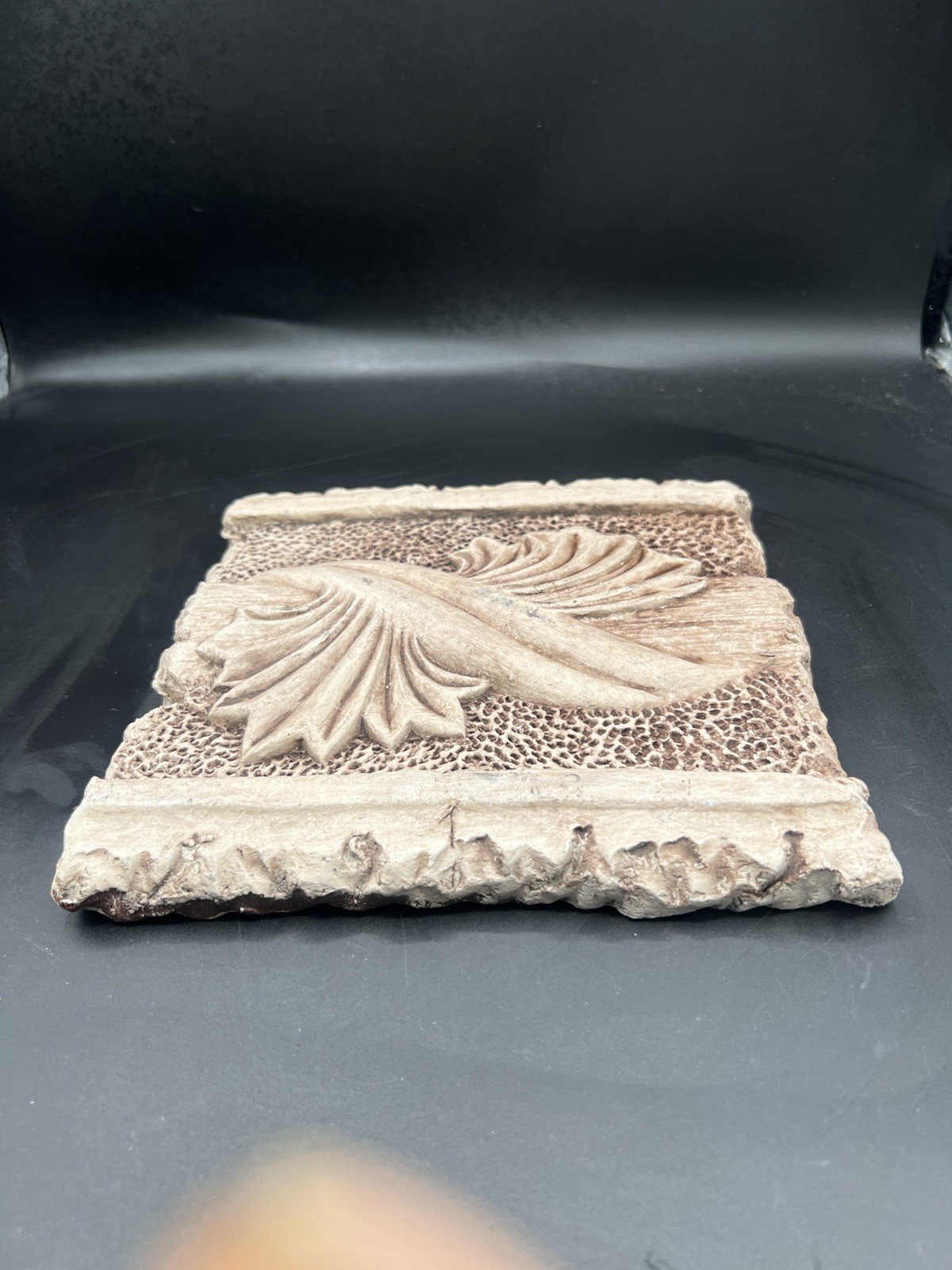 Heavy Chalkware Acanthus Leaf Scroll Plaque 8″Architectural Block Decor 3+ Lbs
