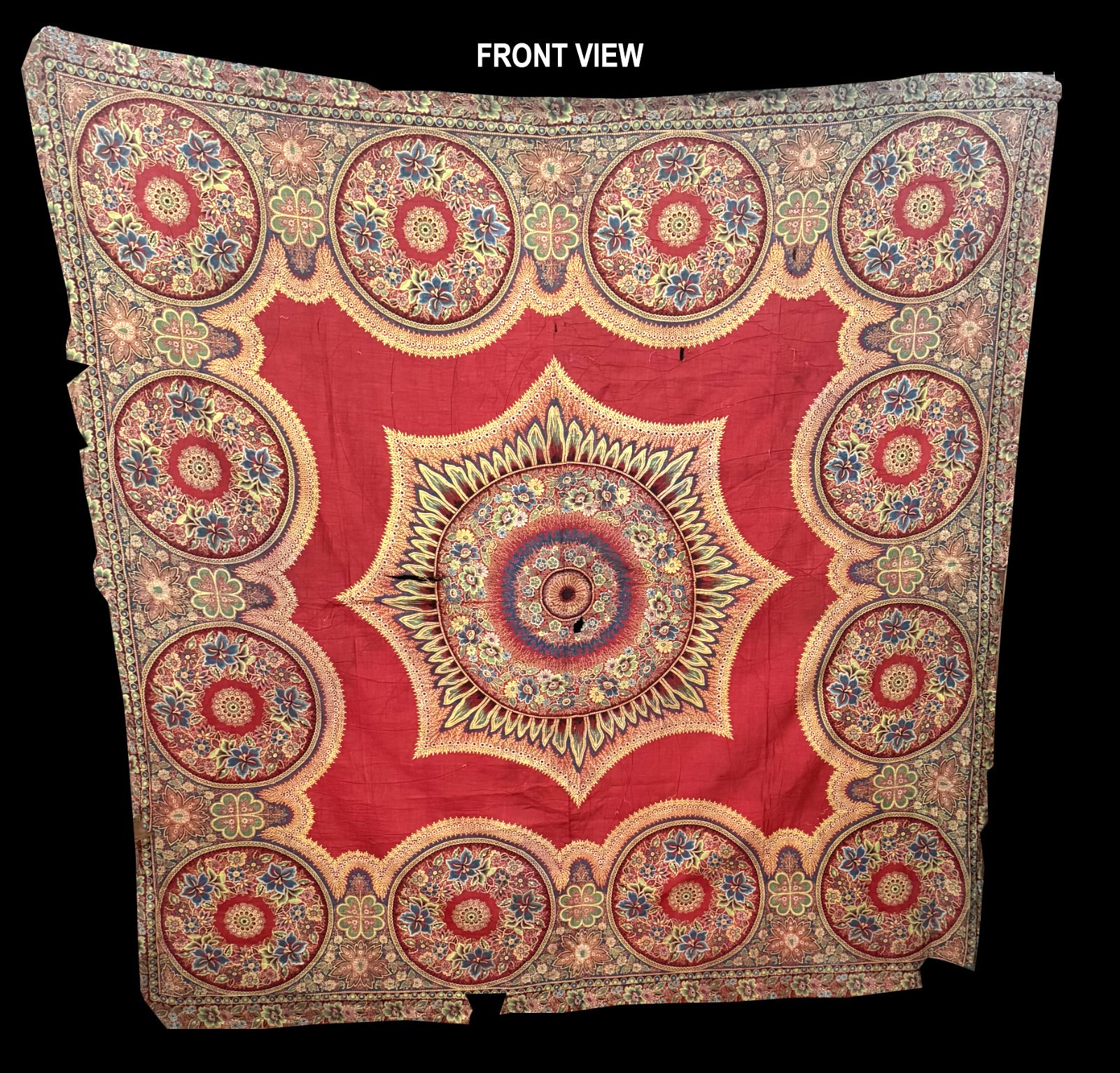 Antique 1840 Turkey Red Medallion Quilt Top