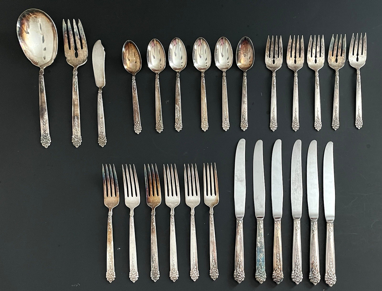 NATIONAL SILVER CO King Edward Silverplate Flatware MOSS ROSE Set-26 + Serving