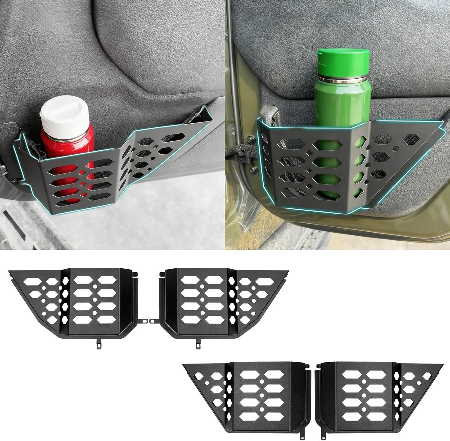 Front & Rear Door Pocket Cup Holder Organizer Compatible with 2007-2018 Jeep Wan
